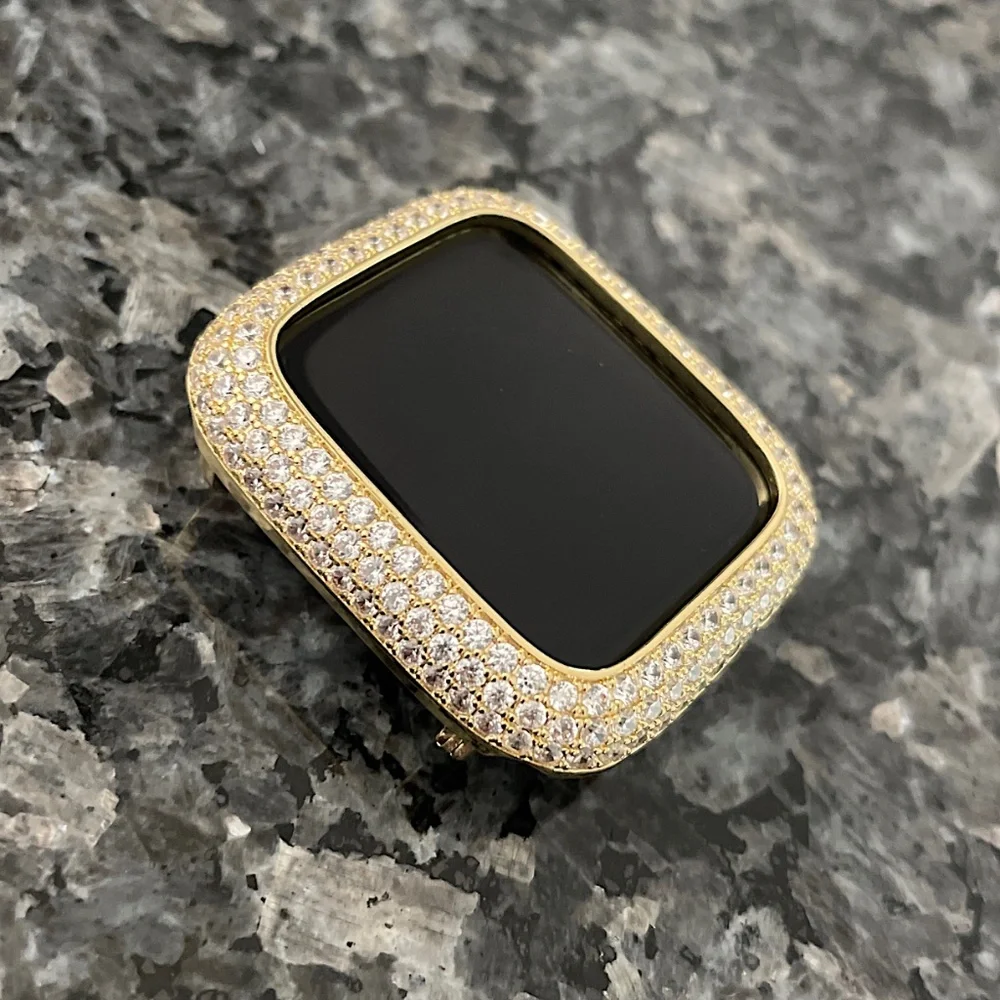 2 pc Apple Watch set white gold lab diamond case and crystal band classy bling